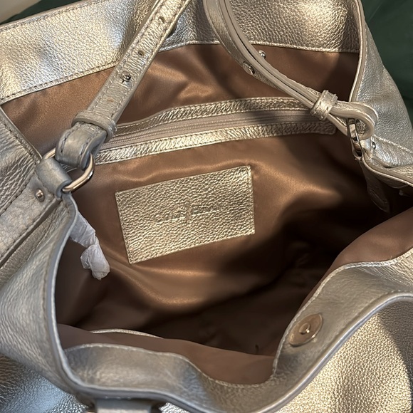 Cole Haan Silver Pebbled Leather Handbag Tote - Picture 4 of 5